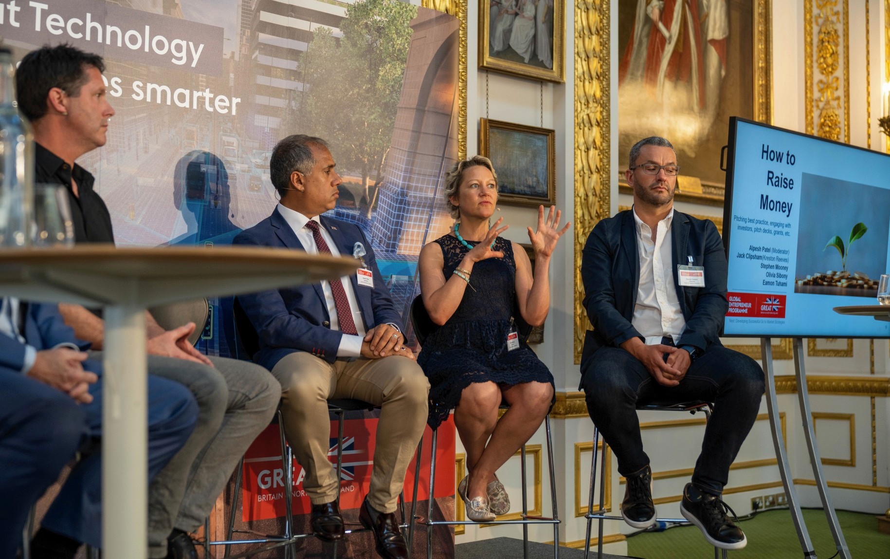 GEP Dealmakers Stephen Mooney (left), Alpesh Patel (middle left), Liv Sibony (Middle Right) and Eamon Tuhami (right) during the 'How to Raise Money' session - June 2022
